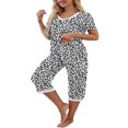 thumbnail image 3 of Ensemble de Pyjamas en Coton pour Femmes, Manches Courtes, Hauts de Pyjama avec Pantalons Capri, Ensembles de Détente, Vêtements de Nuit, 3 of 6