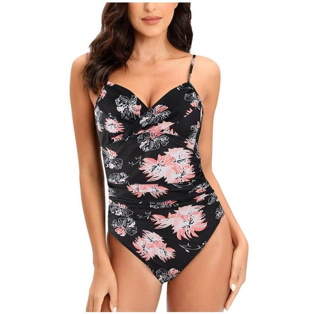 Women‘s One Piece Swimsuits Front Twist Monokini Bathing Suits Shirred Tummy Control Swimwear