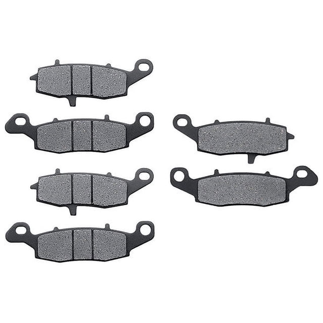 KMG Front + Rear Brake Pads compatible with 2009 Suzuki M1500 M90 Boulevard, made from non-metallic organic NAO material for superior thermal stability and rotor protection. Includes six black brake pads ideal for motorcycle brake replacement and consistent stopping power under diverse riding conditions.