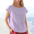 thumbnail image 2 of Penkiiy Blouse en Lin à Manches Courtes Col Rond Été Décontractée Coupe Ample L Violet, 2 of 5