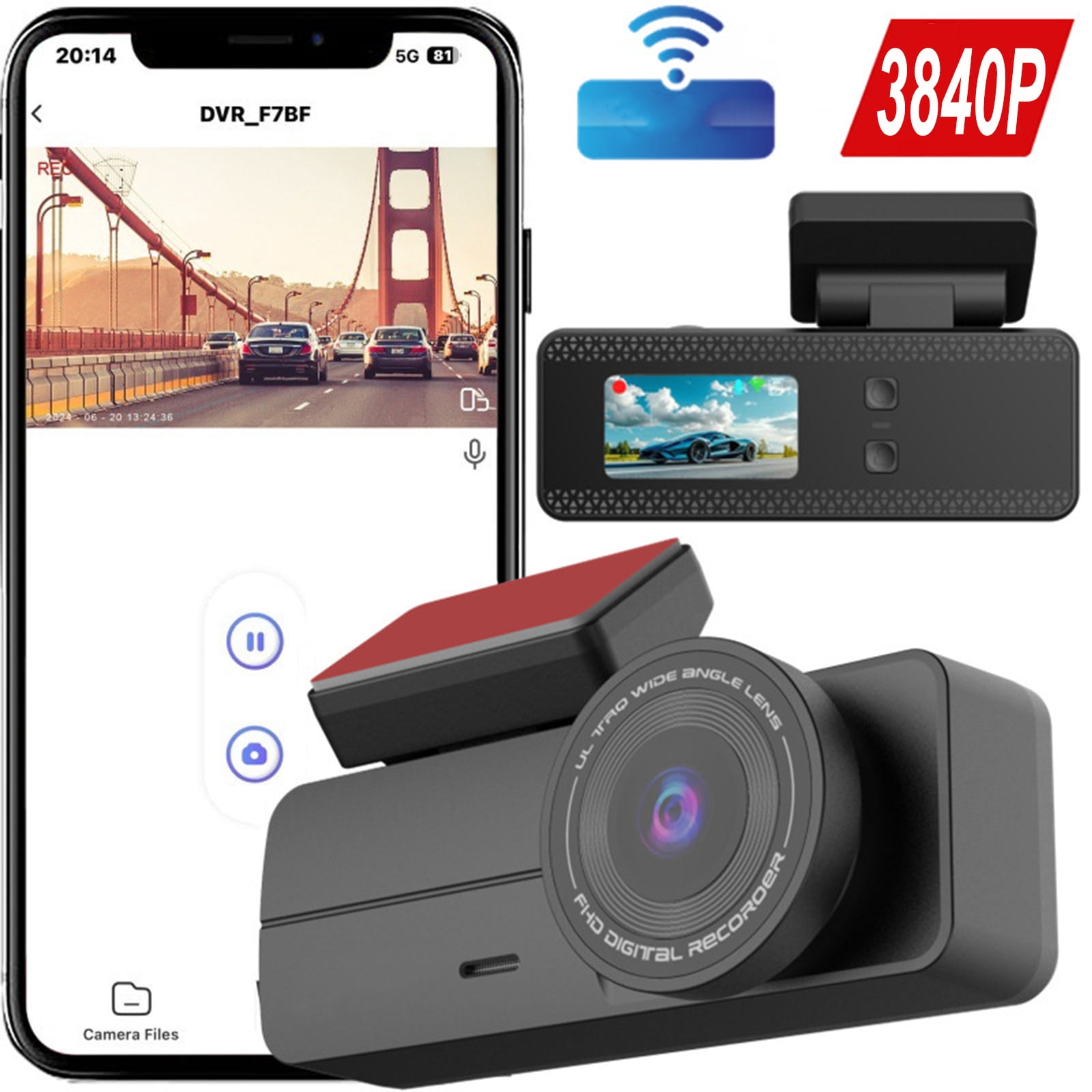 Suncoda Dash Cam, 4K Dash Cam with Wifi 3840P Uhd Car Driving Recorder Parking Monitor/Super Nightc Vision/G Sensor/Loop Recording/Motion Detection/170 Wide Angle/Wdr and Gps