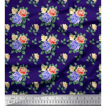 Soimoi Satin Silk Fabric Leaves, & Rose Floral Print Fabric by The Yard 42 Inch Wide