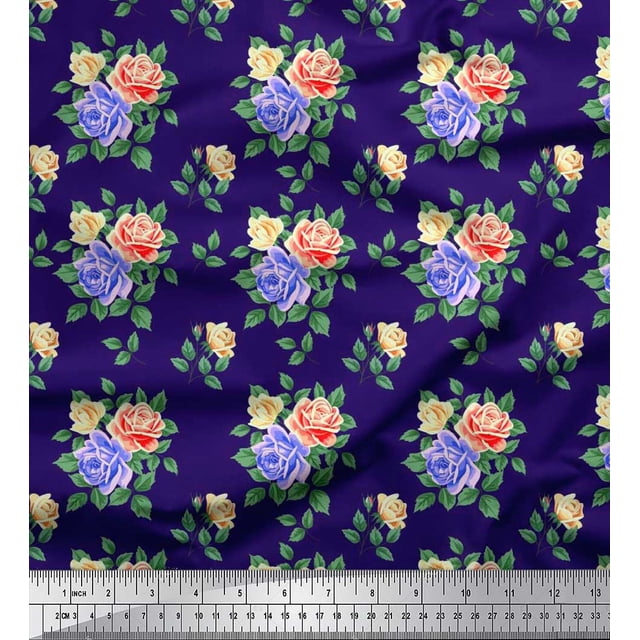Soimoi Moss Tissu Georgette Feuilles, & Imprimés Floraux Roses au Mètre 42 Pouces de Large