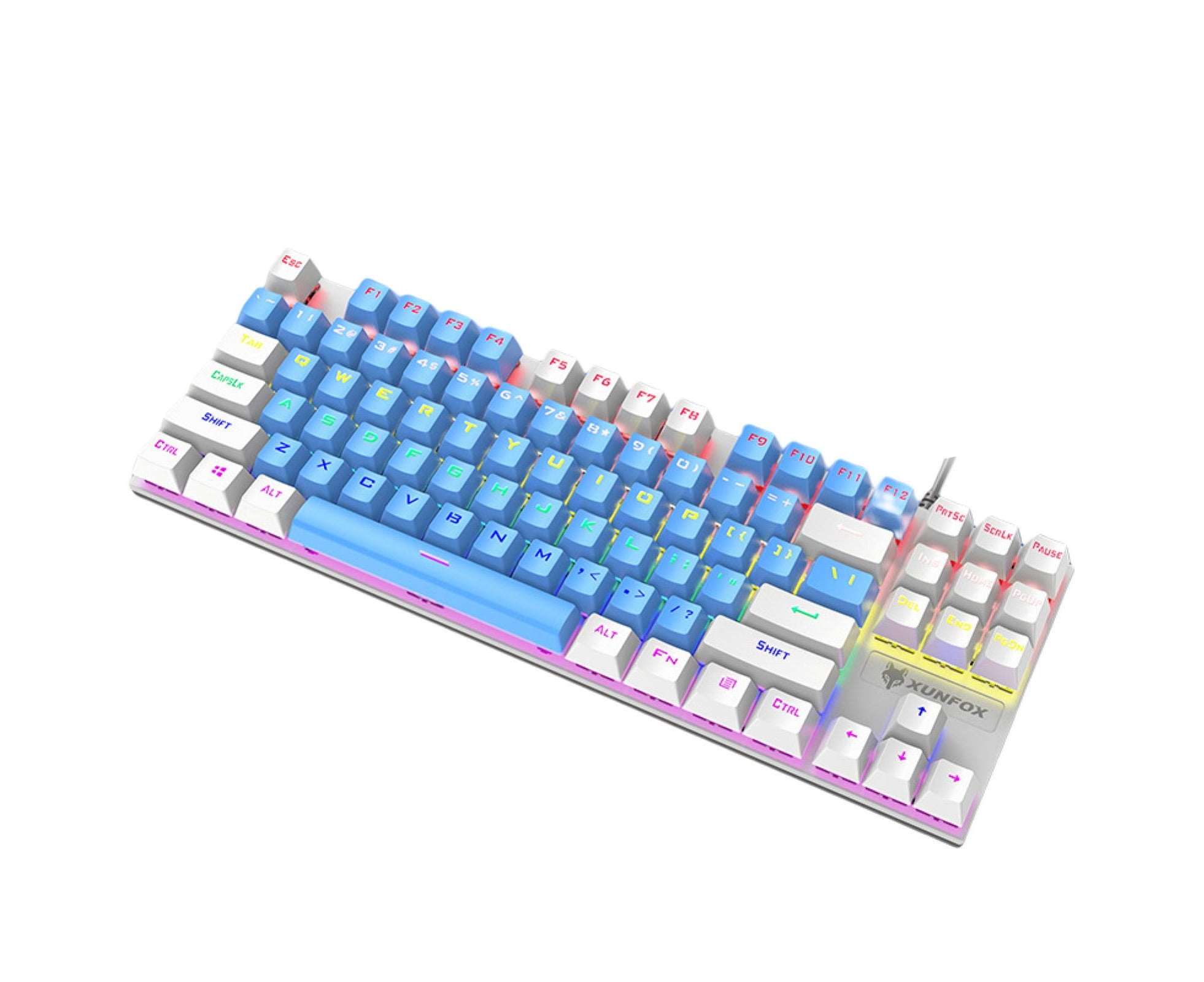 K80 87 Keys Mechanical Keyboard Blue Switch Ergonomic Non-slip Sensitive Mix Backlit Color Matching USB Desktop Wired Gaming Keyboard for Gamer - J