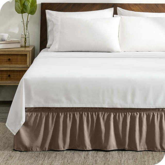 Bare Home Adjustable Wrap Around Bed Skirt - 15 Inch Drop - Easy Fit - Ruffle Pleats - Full, Taupe