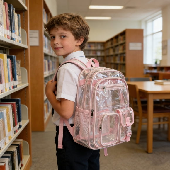 BUTASY Backpack for Women Clear Mini Backpack for Kids Transparent Smoky Black Through Backpack with Mesh Side Pockets Waterproof School Bag for Boys Girls