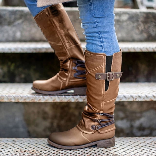 XZNGL Bottes pour Femmes Bottes Bottines Femmes Dames Mode Décontractée Talons Carrés Longues Bottines Chaussures à Enfiler