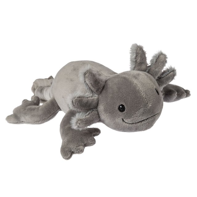 Mary Meyer - Otto Axolot 12-inch stuffed animal plush toy with a structured body style and embroidered face details, including a permanent grin and black eyes. Made from super soft material in a neutral grey tone, perfect for cuddling. Machine washable and air dryable.