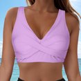 thumbnail image 2 of Huesdet Haut de Bikini pour Femmes Bretelles Spaghetti Réglables Haut de Maillot de Bain Col Rond Rembourré (Violet, P), 2 of 9