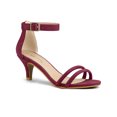thumbnail image 1 of BLISSFUL STEP Women's Shoes Faux Suede Ankle Strap Kitten Heel Slide Straps Solid Sandals  Burgundy 9, 1 of 8