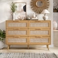 thumbnail image 1 of Commode en Rotin pour Chambre, Commode Double à 6 Tiroirs de 47,2 Pouces de Large, Grandes Commodes en Bois avec Poignées, Buffet Bahut en Rotin, 1 of 6