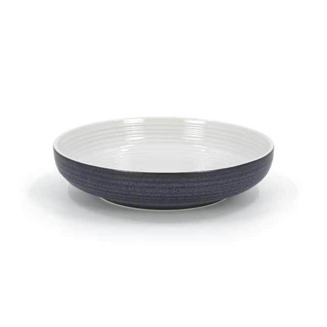 SAB Trent 8 inch Pasta Bowl Dark Grey, a round stoneware bowl with a textured dark grey exterior and smooth white interior, designed for dining and entertaining, dishwasher and microwave safe, ideal for serving pasta or salads.