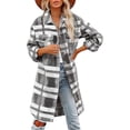 thumbnail image 2 of IROINID Surchemise Mi-Longue pour Femmes, Veste à Carreaux à Col Rabattu, Manches Longues, Décontractée avec Boutons, Gris, 2 of 8