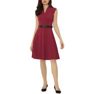 INSPIRE CHIC Work Dress for Women's Fit and Flare 2024 Cap Sleeve Business Dresses XL Wine Red