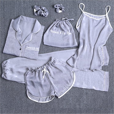 TopLLC Ensembles de Pyjama Ensembles de Détente pour Femmes, Vêtements de Nuit pour Femmes Vêtements d'Intérieur pour Femmes Ensembles de Pyjamas Faux Soie Pyjama Tenue de Nuit Vêtements de Nuit Ensembles Sept Pièces Ensembles de Pyjama