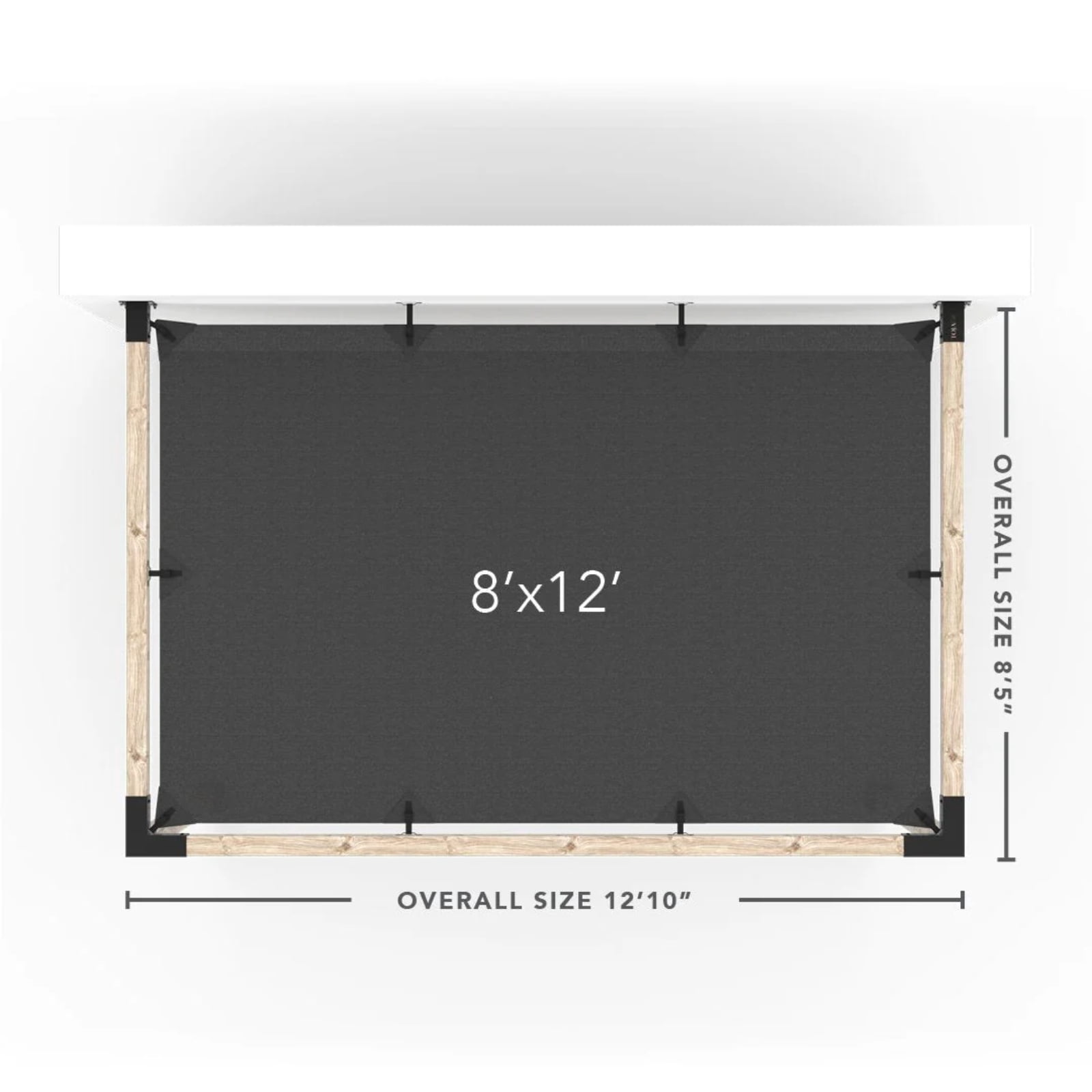 Kit de pergola murale Toja 8'x8' avec voile d’ombre en graphite pour poteaux en bois 4x4