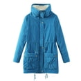 thumbnail image 1 of IROINID Women's Mid-Length Anorak Jacket Coat Solid Color Long Sleeve Buttons Pockets Coat Plus Fleece Jacket Outwear Top, Blue, 1 of 9
