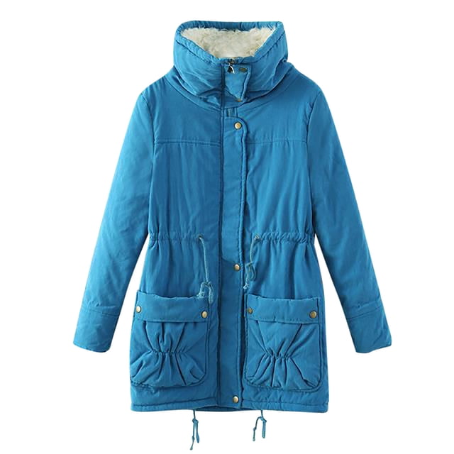 IROINID Women's Mid-Length Anorak Jacket Coat Solid Color Long Sleeve Buttons Pockets Coat Plus Fleece Jacket Outwear Top, Blue