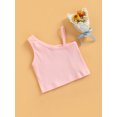 thumbnail image 3 of goowrom Breathable Summer Little Girls Vest, Toddlers Sweet Style Solid Color Sloping Shoulder Sleeveless Short Tops Casual Clothes, 3 of 8