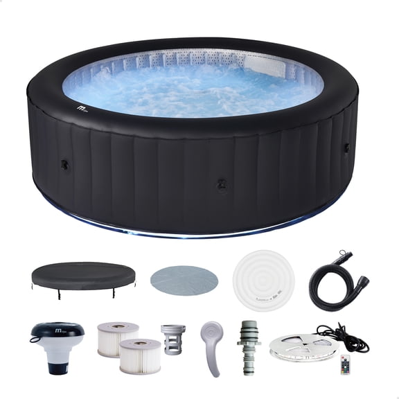 MSpa Round Inflatable Bubble Spa, 4 to 6 Person Hot Tub with LED Lights, Aurora