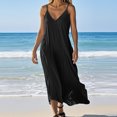 thumbnail image 2 of VEKDONE Robe d'Été Sans Manches en Coton et Lin Uni à Col en V pour Femme Jupe Noire P, 2 of 6