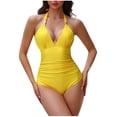 thumbnail image 2 of TIMIFIS Swim Suits 2025 - Womens Ones Piece Tummys control Swimsuit Ruched Push Up V Neck High Waisted Bathing Suit, 2 of 5