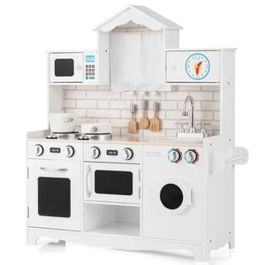 Gymax Enfants Jouer Cuisine en bois Cuisson Pretend Playset Cookware Cadeau pour tout-petit