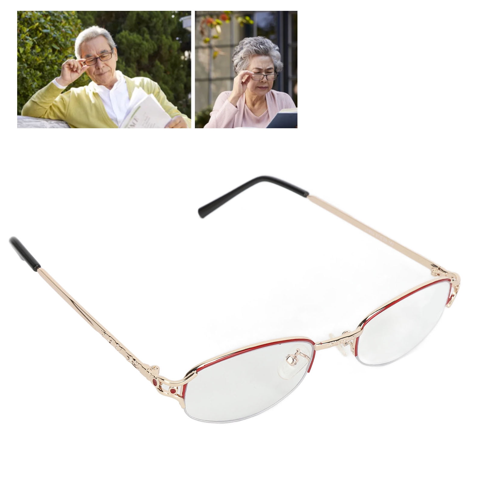 Multifocus Glasses, Metal Multifocus Reading Glasses High Definition Portable Resin with Storage Box for Daily +200 Reddish Gold  Frame