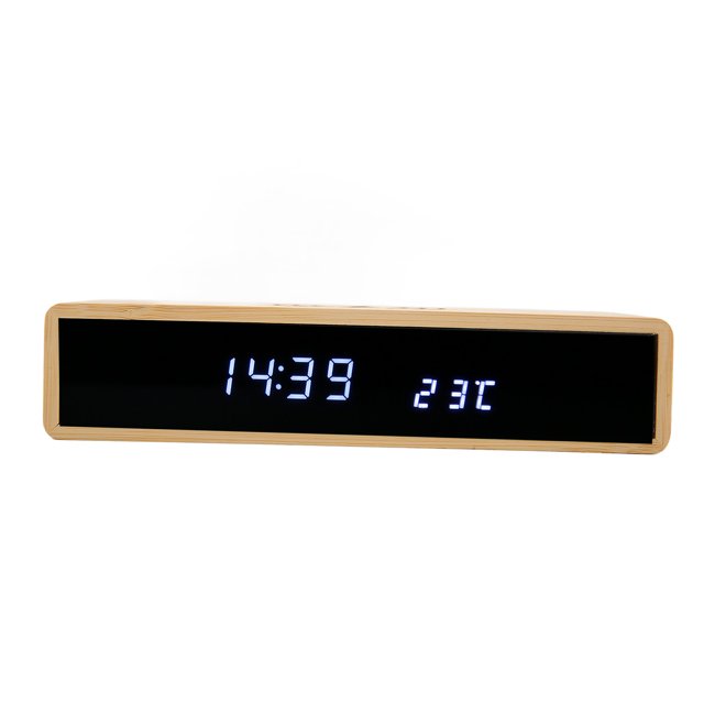 Wooden Digital Alarm Clock, Exquisite Bamboo Material Wireless Charging Wood LED Clock For Living Room