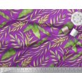 thumbnail image 3 of Soimoi Purple Heavy Satin Fabric Leaf Leaves Printed Fabric 1 Yard 54 Inch Wide, 3 of 3