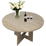 BeesClover Round Dining Table for 4, 43.3 Inch Farmhouse Kitchen Table, Wooden Circle Dinner Table with Pedestal Base for Dining Room, Living Room, Apartment