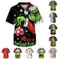 thumbnail image 1 of LINMOUA The Grinch Men's Short Sleeve V Neck Print Chest Pocket Carer Top, 1 of 4