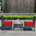 thumbnail image 3 of Gymax 3 PCS Patio Wicker Rattan Furniture Set Coffee Table & 2 Rattan Chair w/ Cushion Red, 3 of 10