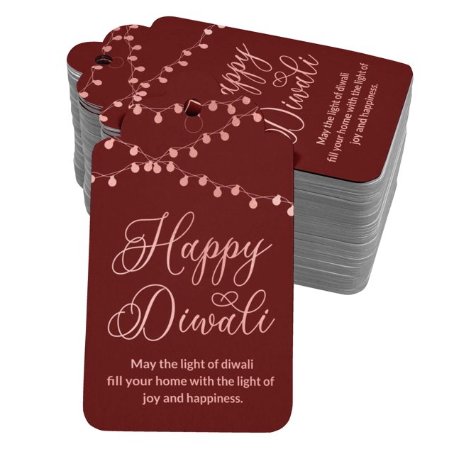 Inkdotpot 100 Pack Happy Diwali Favor Paper Tags Craft Real Rose Gold Foil Hang Tag