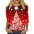 thumbnail image 1 of yoeyez T-Shirts de Noël Laids pour Femmes Manches 3/4 Hauts de Noël Mignons Chandail à Paillettes Imprimé Arbre de Noël Chandail de Fête d'Automne Tunique à Col Rond, 1 of 5