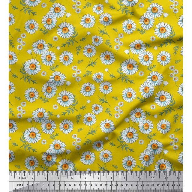 Soimoi Poly Georgette Fabric Leaves & Aster Floral Print Fabric by Yard 42 Inch Wide