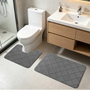 2-Piece Bathroom Toilet Rug Set U-Shape Non Slip Latex, Quick Dry Absorbent Bath Mat Floor Carpet, Velvet Fleece Washable Foam Rug for Toilet Shower Tub Bedroom Living Room