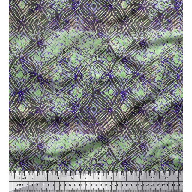 Soimoi Poly Georgette Fabric Curve Diamond Geometric Fabric Prints By Yard 42 Inch Wide