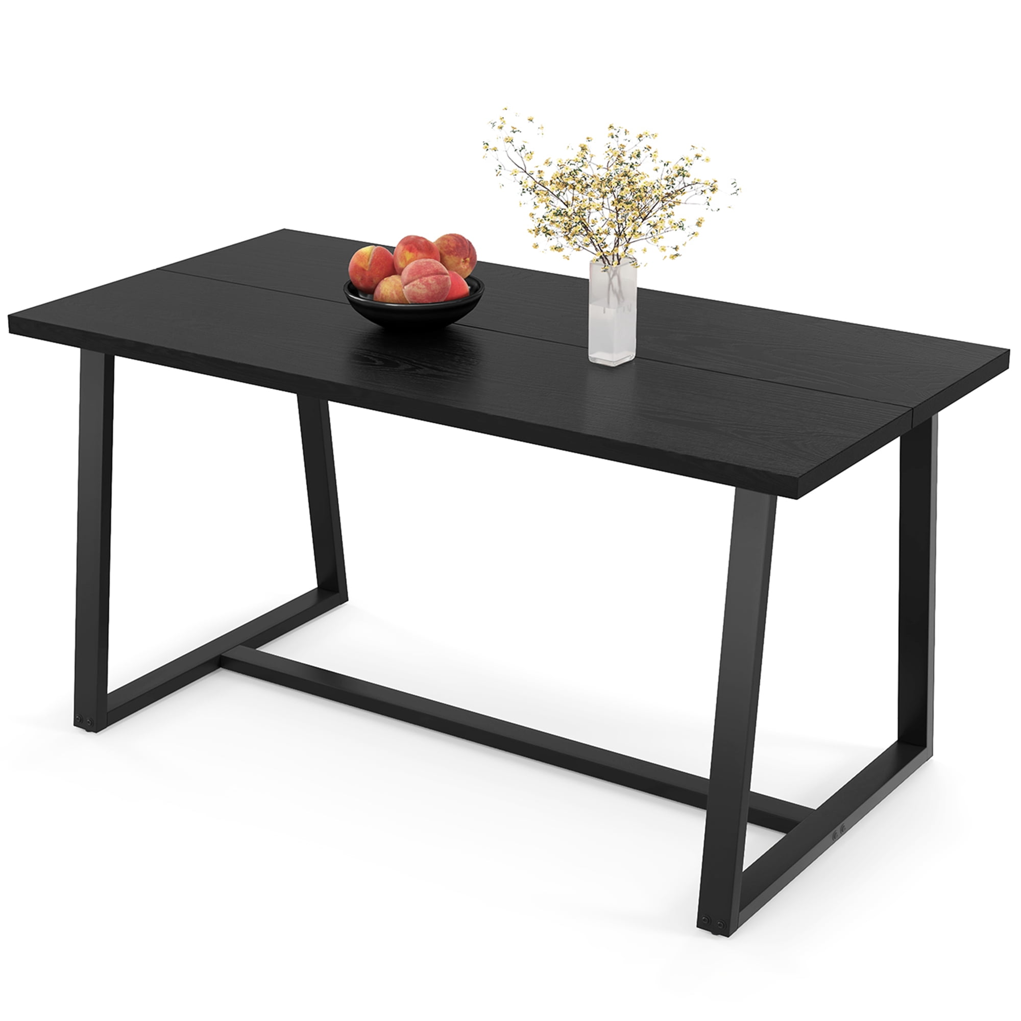 Costway 63" Large Dining Table for 4-6 People with Heavy-duty Metal Frame Modern Black
