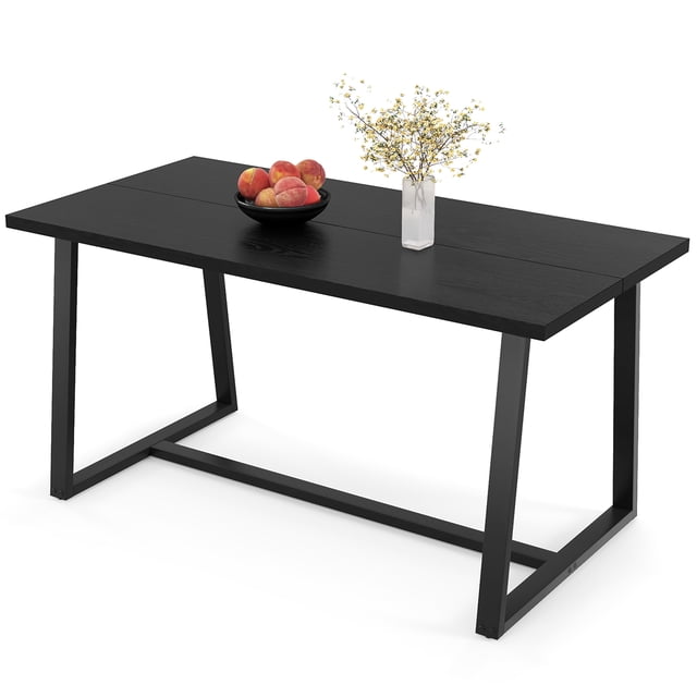 Costway Table à Manger Grand Format de 63 Pouces pour 4 à 6 Personnes avec Cadre en Métal Robuste Moderne Noir