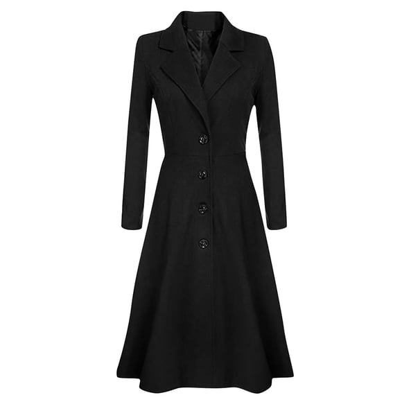 HBFAGFB Trench Coat for Women Lapel Button Long Overcoats Fashion Elegant Jacket Dress Black Size M