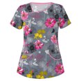 thumbnail image 1 of EGNMCR T-Shirts pour Femmes Femmes Mode Imprimé Floral Manches Courtes Col Hauts Uniforme de Travail Blouse Chemise, 1 of 3