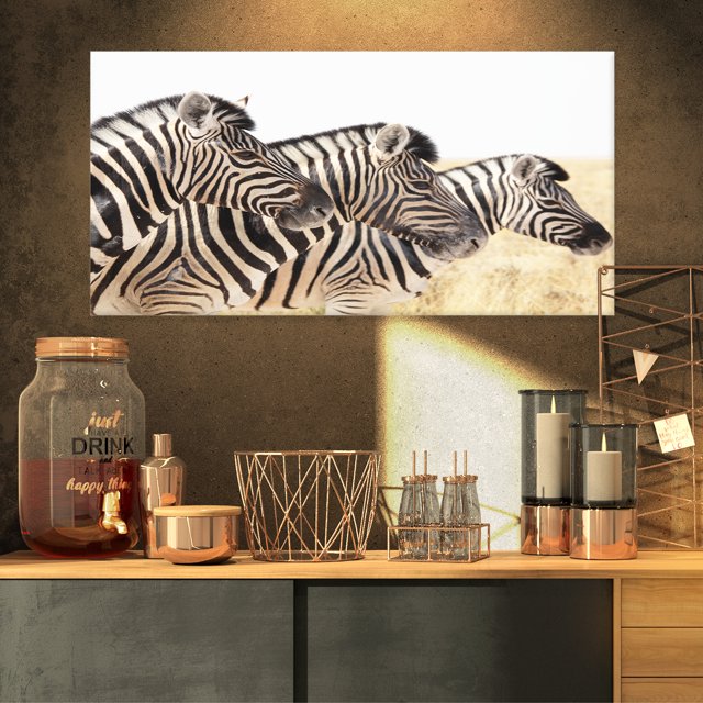 Zebras in A Row in Grassland - African Wall Art Print
