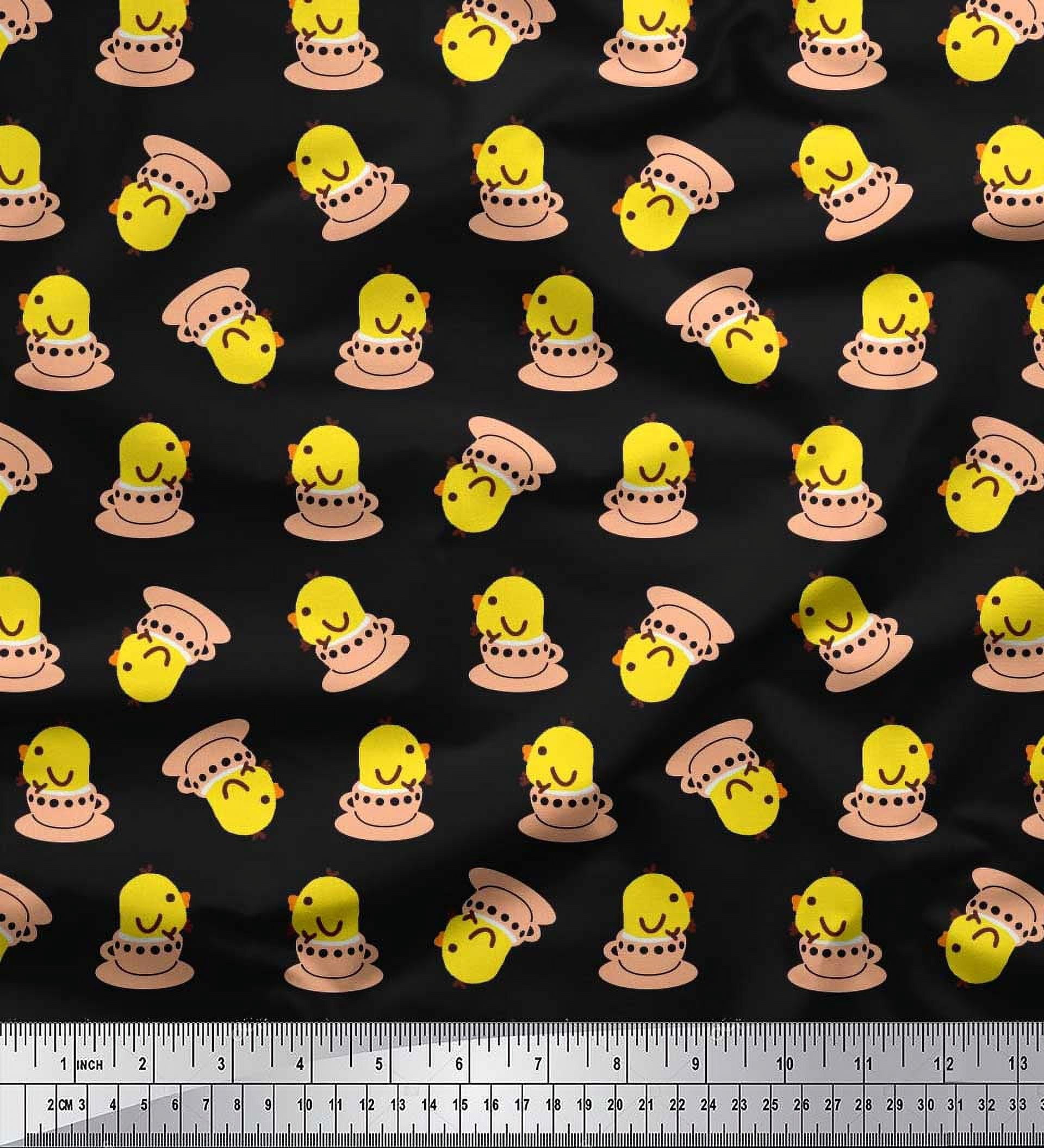 Soimoi polyester Crepe Fabric Cup,Plate & Chick Cartoon Print Fabric by the Yard 42 Inch Wide