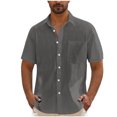 thumbnail image 1 of Admvng Chemises en Lin pour Hommes Décontractées Unies à Col Rabattu Chemise Boutonnée Manches Courtes P-2TG, 1 of 6