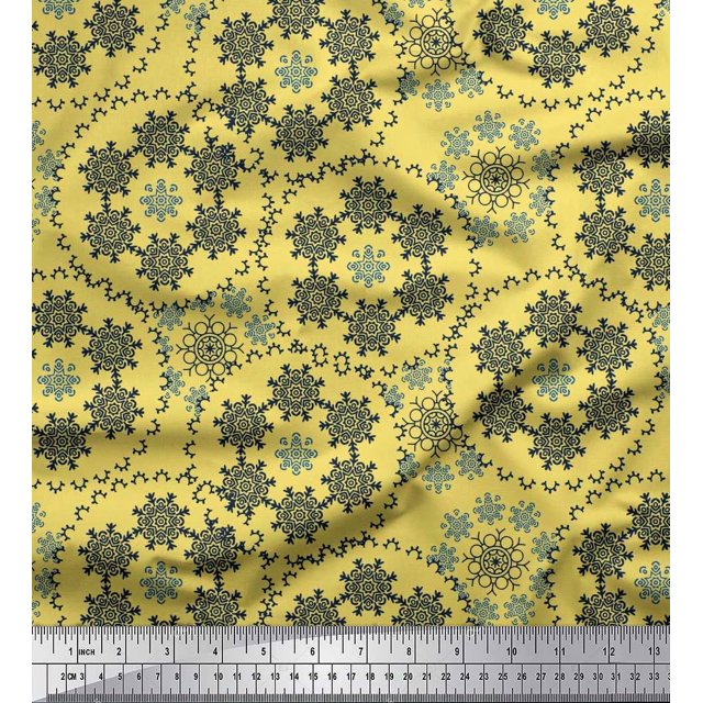 Soimoi Cotton Jersey Fabric Snowflake Artistic Printed Fabric 1 Yard 58 Inch Wide