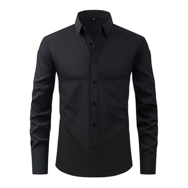 breaise Chemises Habillées pour Hommes Sans Plis Chemise Formelle Unie à Manches Longues Chemise Boutonnée Style Affaires Décontracté Coupe Ajustée Oxford Noir TTG Offre Spéciale