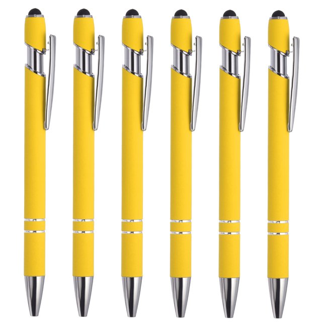 Unique Bargains Ballpoint Pen with Stylus Tip, Medium Point, 1.0mm, Black Ink, Yellow, 6 Pack