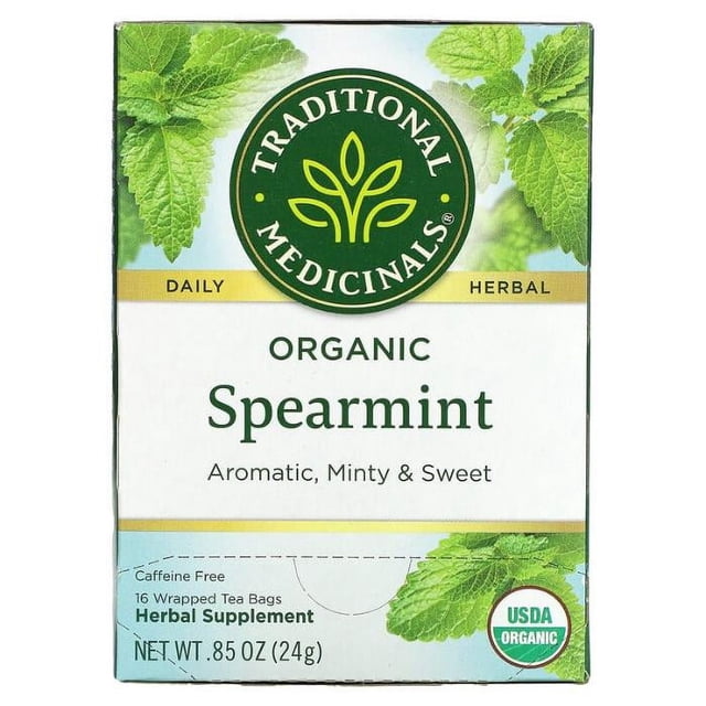 Thé à la Menthe Verte par Traditional Medicinals, Tisane Médicinale Biologique avec 16 Sachets de Thé Emballés, Sans Caféine, Aromatique, Menthe et Sucrée, Certifié Biologique USDA, Convient au Soulagement du Froid et à l'Utilisation Apaisante à Base de Plantes.