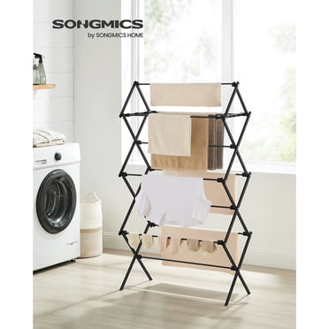 SONGMICS Séchoir à Vêtements Pliable, Étendoir à Linge, Séchoir à Vêtements, Cadre en Acier, 14.6 x 29.5 x 53.2 Pouces, Assemblage Facile, Usage Intérieur Extérieur, Noir